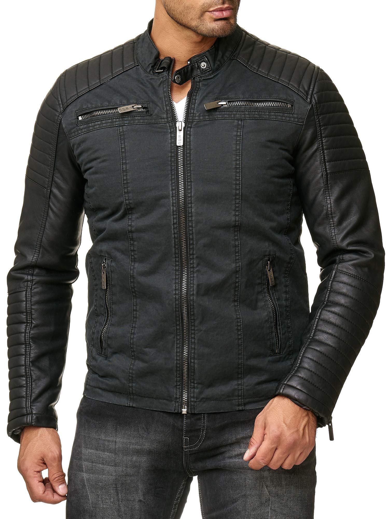 redbridge-bikerjacke-herren-kunstleder-stehkragen-schwarz-gesteppt image 1