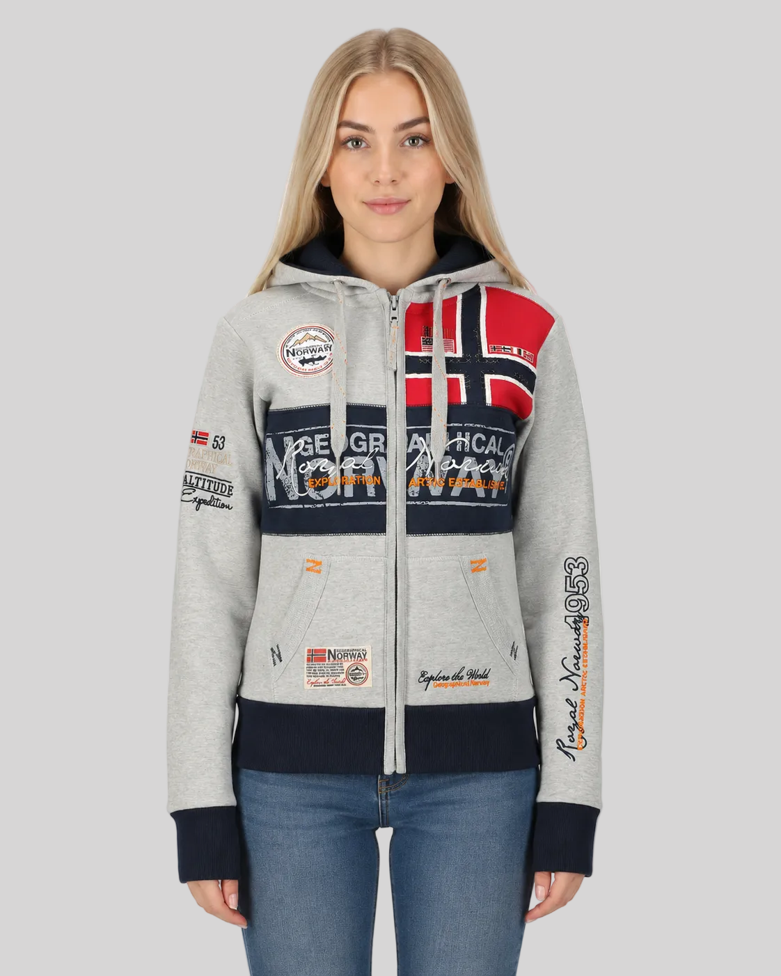 geographical-norway-flyer-damen-sweatshirt-hellgrau-kapuze image 1