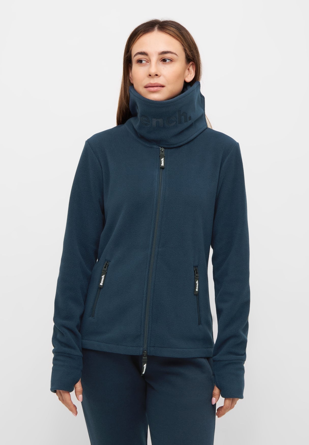 bench-jennae-fleecejacke-damen-navy-funnelneck-retro image 3