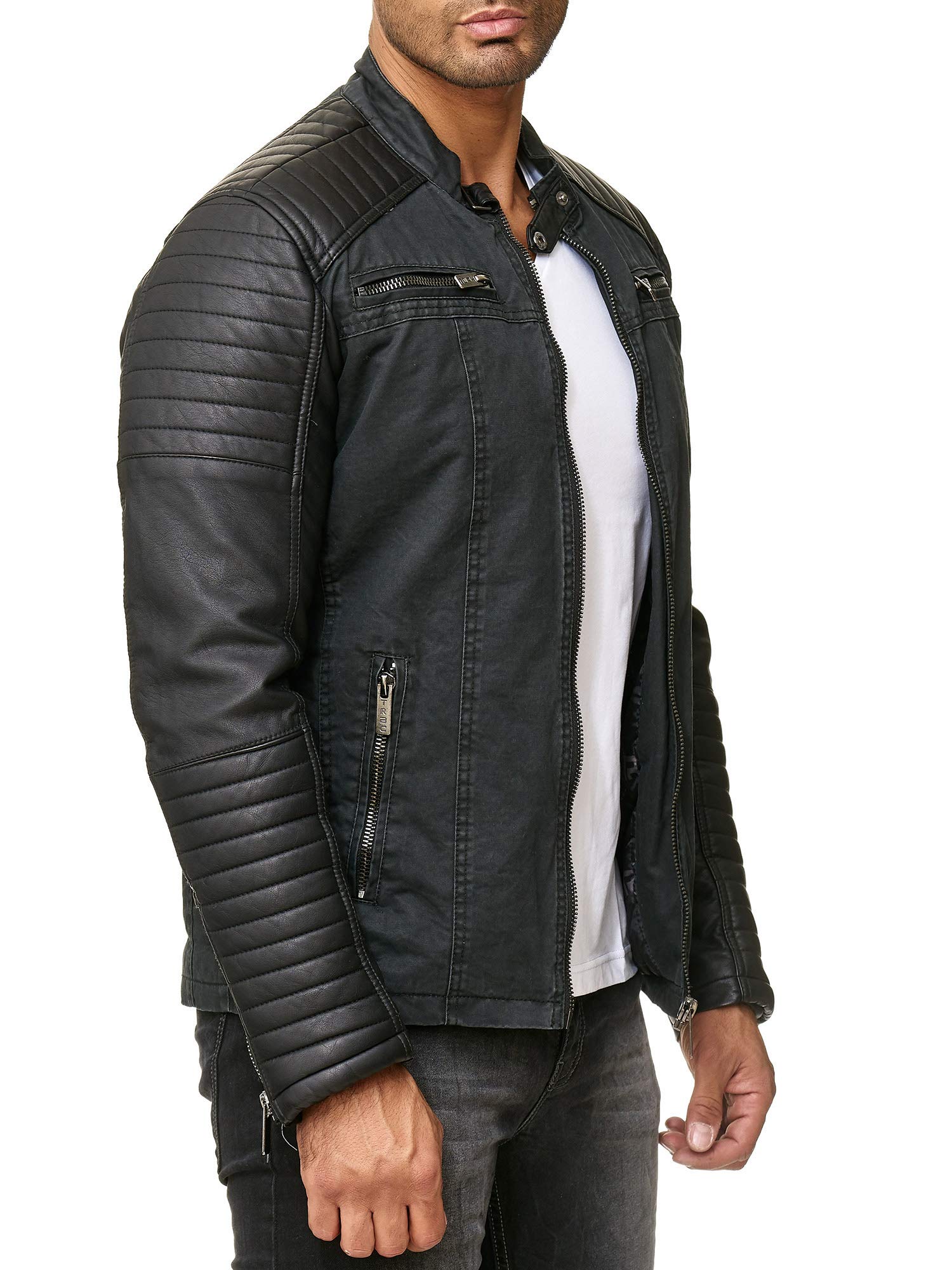 redbridge-bikerjacke-herren-kunstleder-stehkragen-schwarz-gesteppt image 3