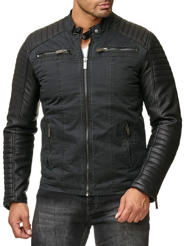 redbridge-bikerjacke-herren-kunstleder-stehkragen-schwarz-gesteppt image 1