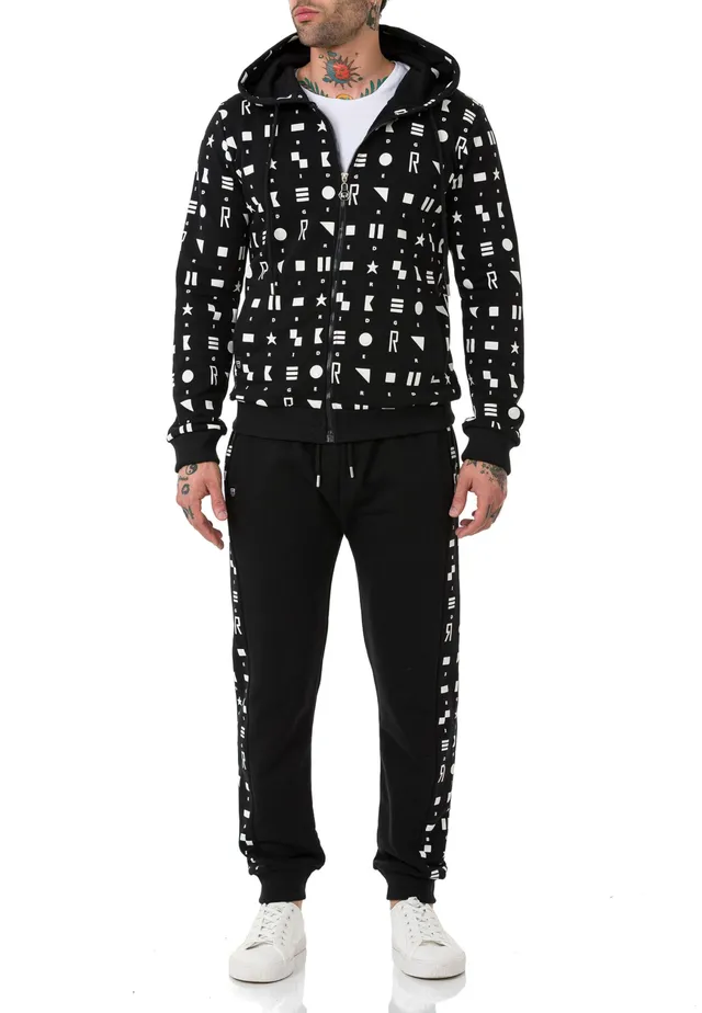 redbridge-jogginganzug-herren-muster-kapuzenjacke-hose-schwarz image 1