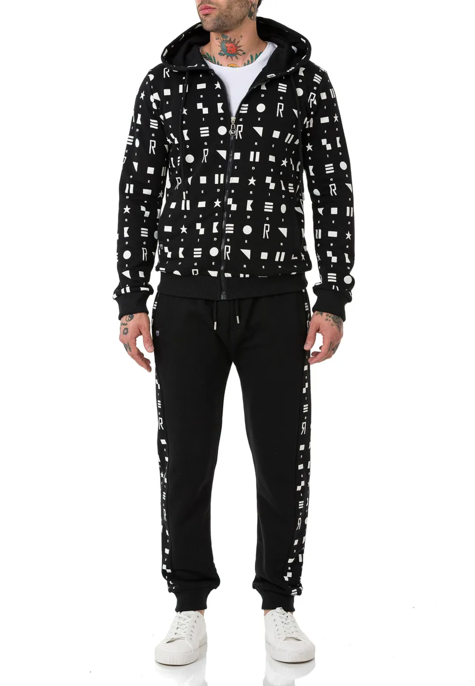 redbridge-jogginganzug-herren-muster-kapuzenjacke-hose-schwarz image 1