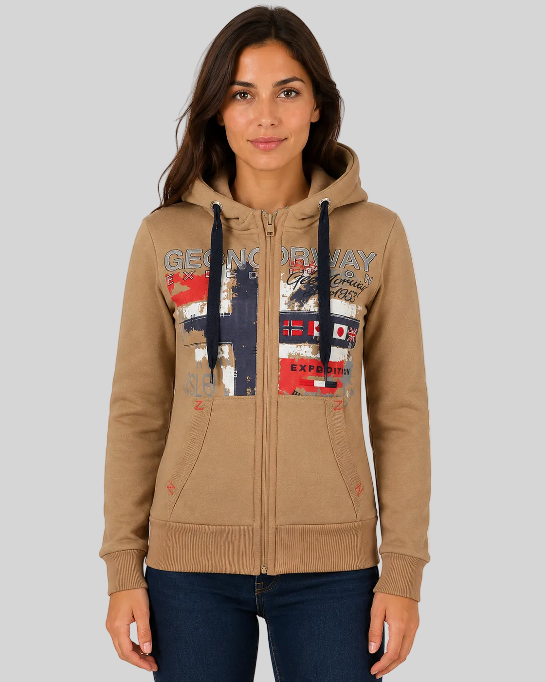 geographical-norway-getchup-damen-hoodie-taupe-mit-k-ngurutasche image 1