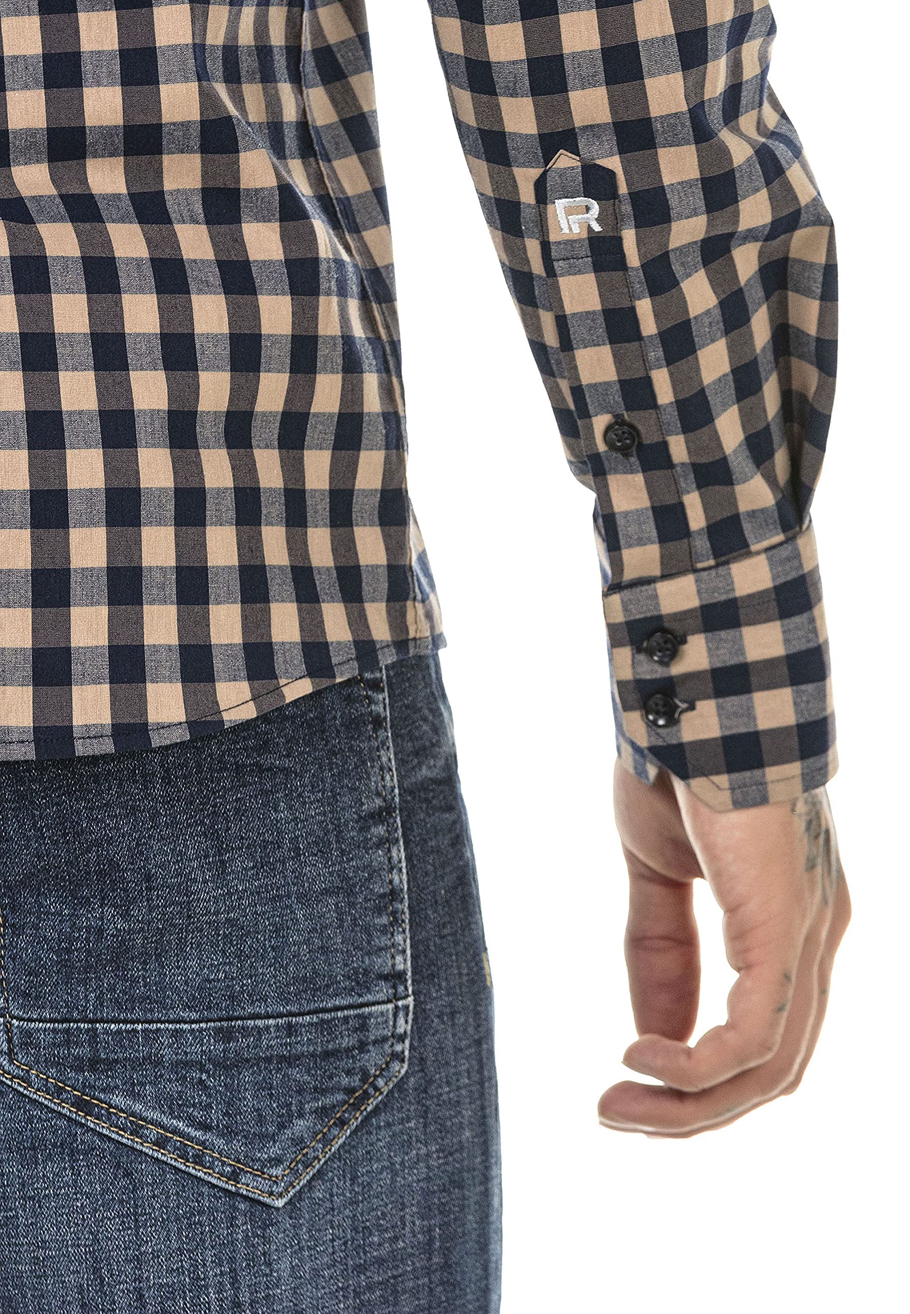 redbridge-hemden-freizeithemd-langarm-baumwolle-kariert-beige-3xl image 5