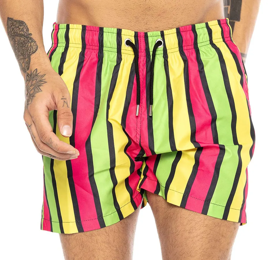 redbridge-shorts-herren-badehose-neon-stripes-gelb-l image 1