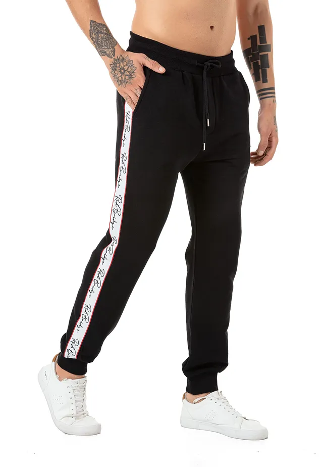 redbridge-hosen-jogginghose-sweatpants-schwarz-l-mit-streifen image 1