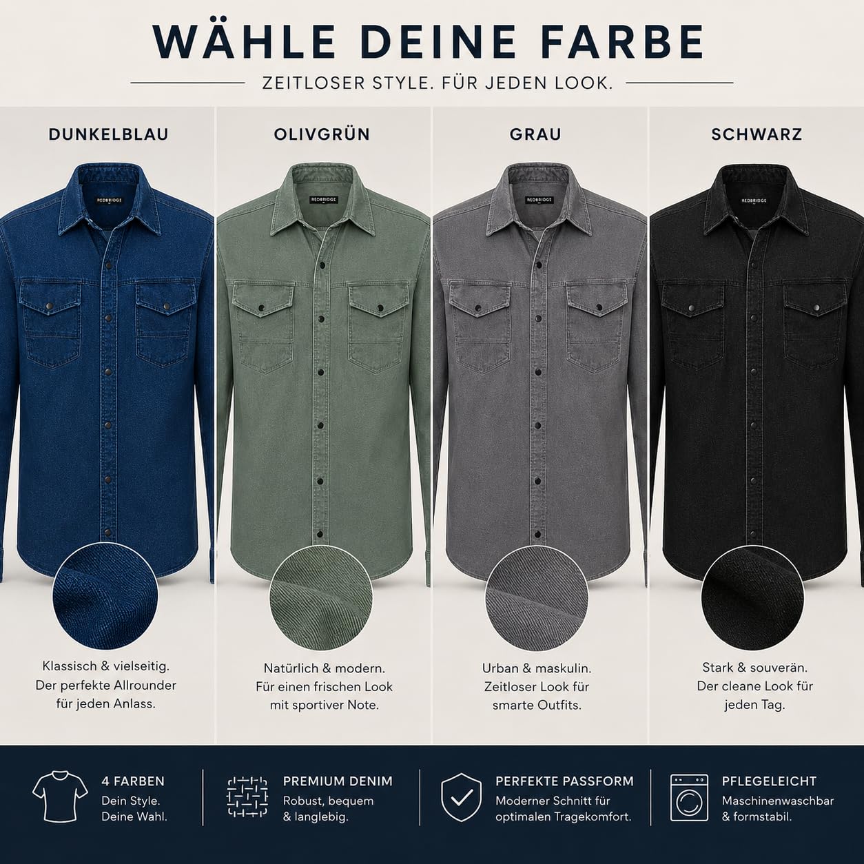 redbridge-premium-denim-hemd-herren-dunkelblau-casual-baumwolle image 6