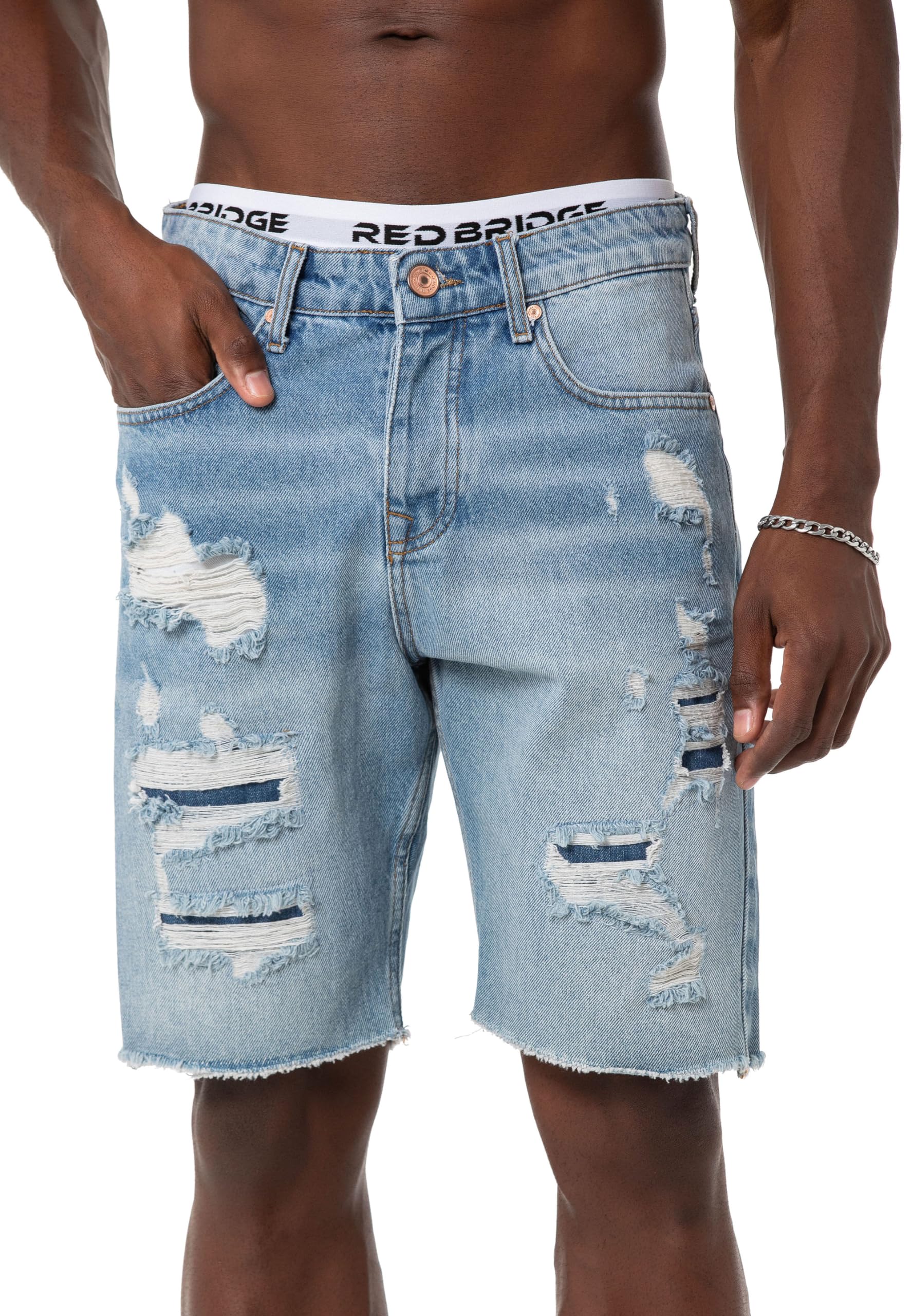 redbridge-premium-denim-shorts-jeans-herren-blau-distressed image 1