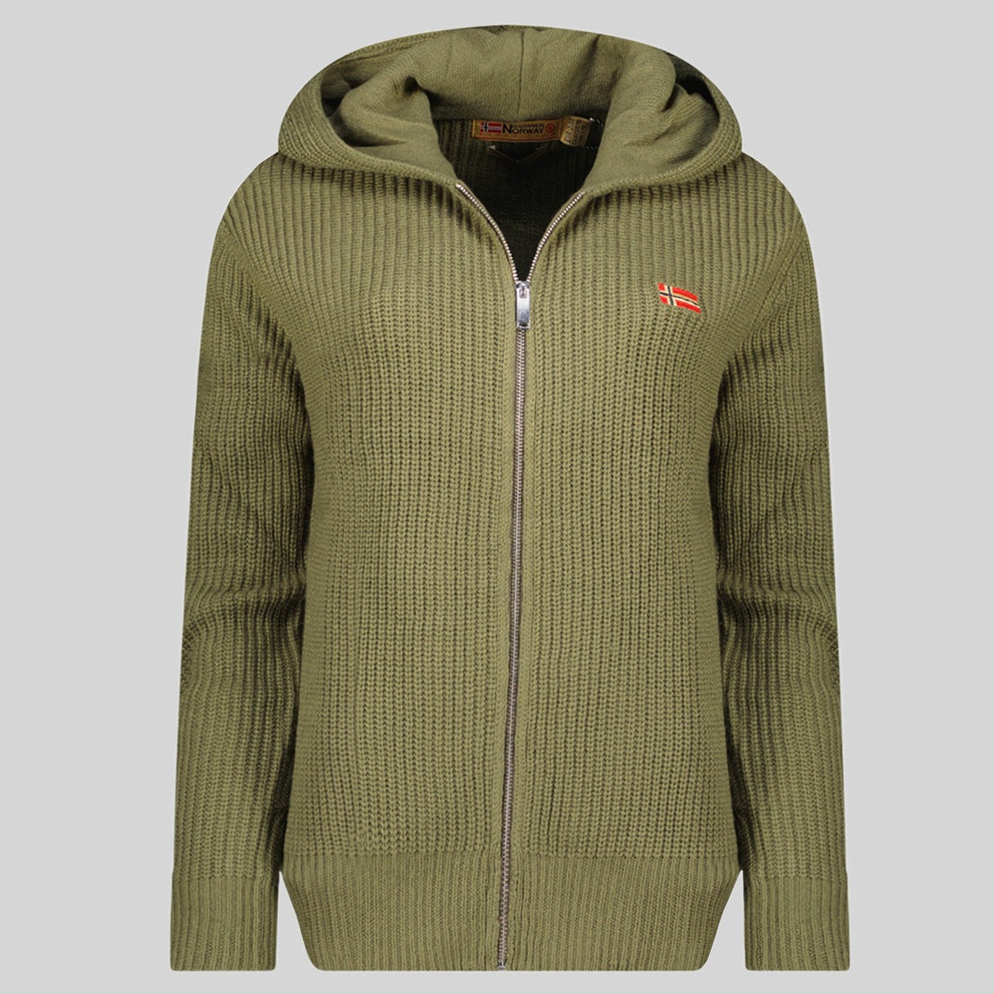 geographical-norway-flexibus-damen-strickjacke-olive-mit-kapuze image 3