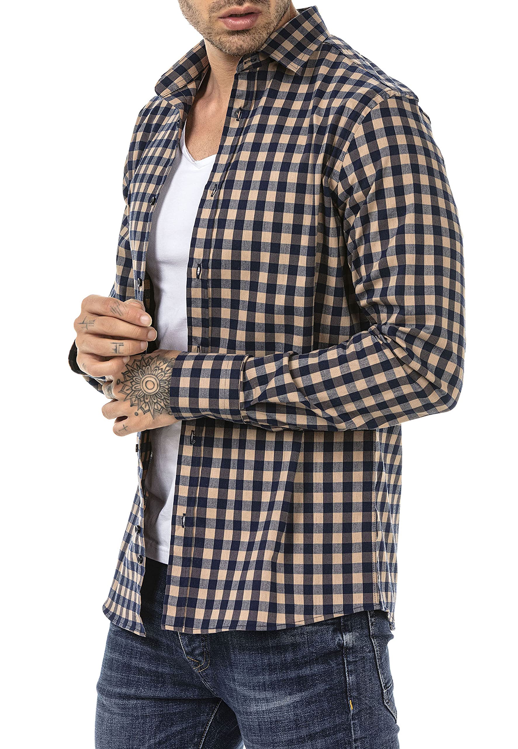 redbridge-hemden-freizeithemd-langarm-baumwolle-kariert-beige-3xl image 3