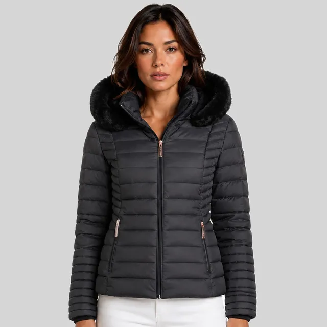 geographical-norway-bumine-damen-steppjacke-schwarz-mit-kapuze image 1