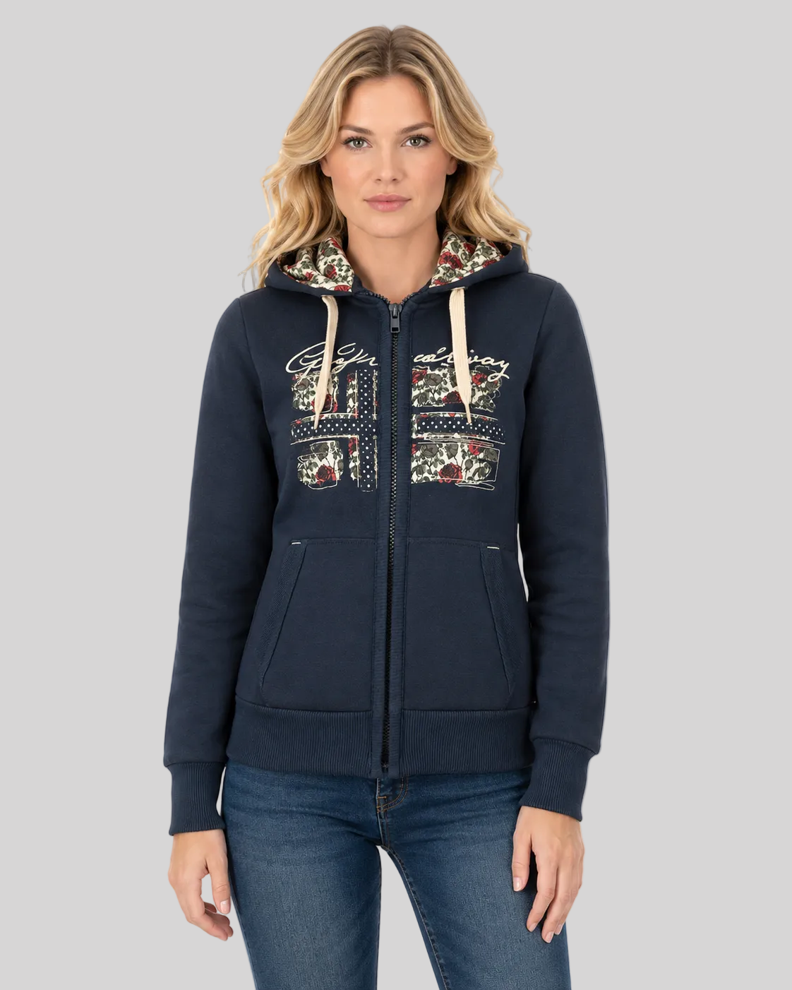 geographical-norway-fabeaute-hoodie-damen-marine-zip-baumwolle image 1