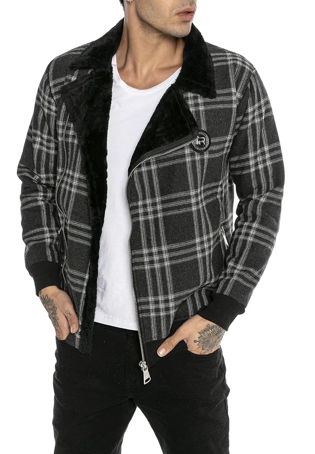 redbridge-m6123-karierte-herrenjacke-bergangsjacke-kunstfell image 1