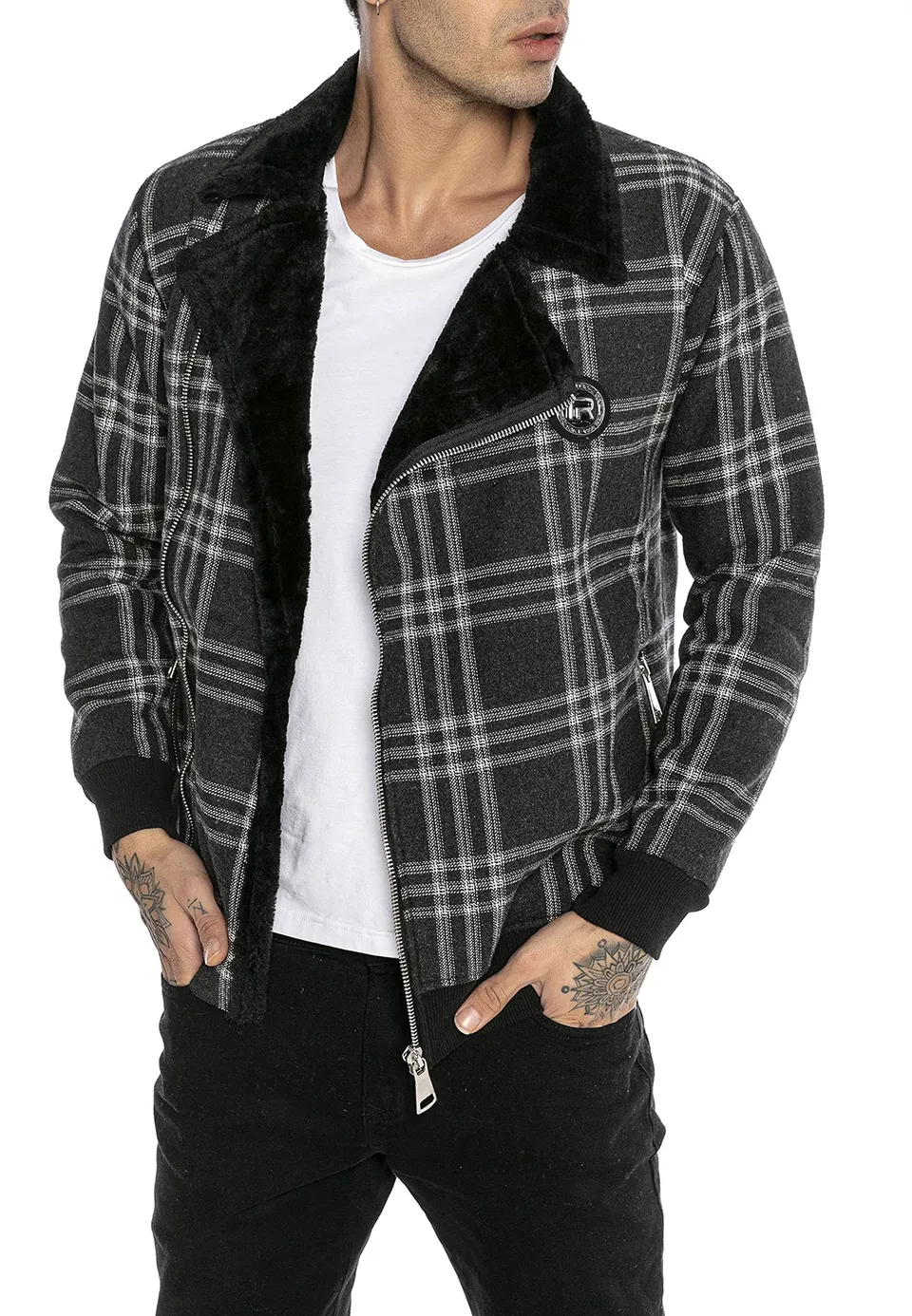 redbridge-m6123-karierte-herrenjacke-bergangsjacke-kunstfell image 1