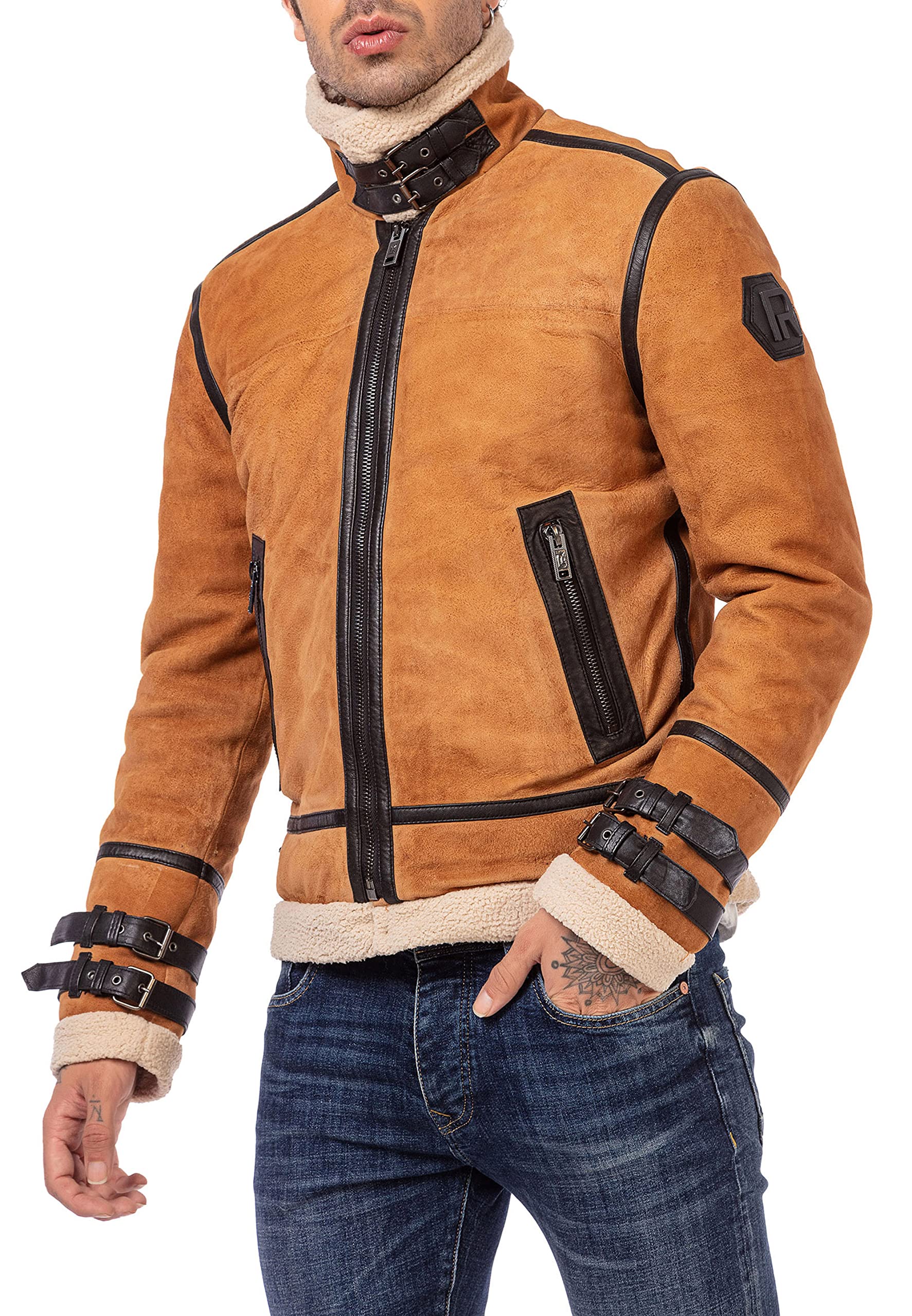 redbridge-fliegerjacke-herren-echtleder-winterjacke-kunstpelz-xl image 2