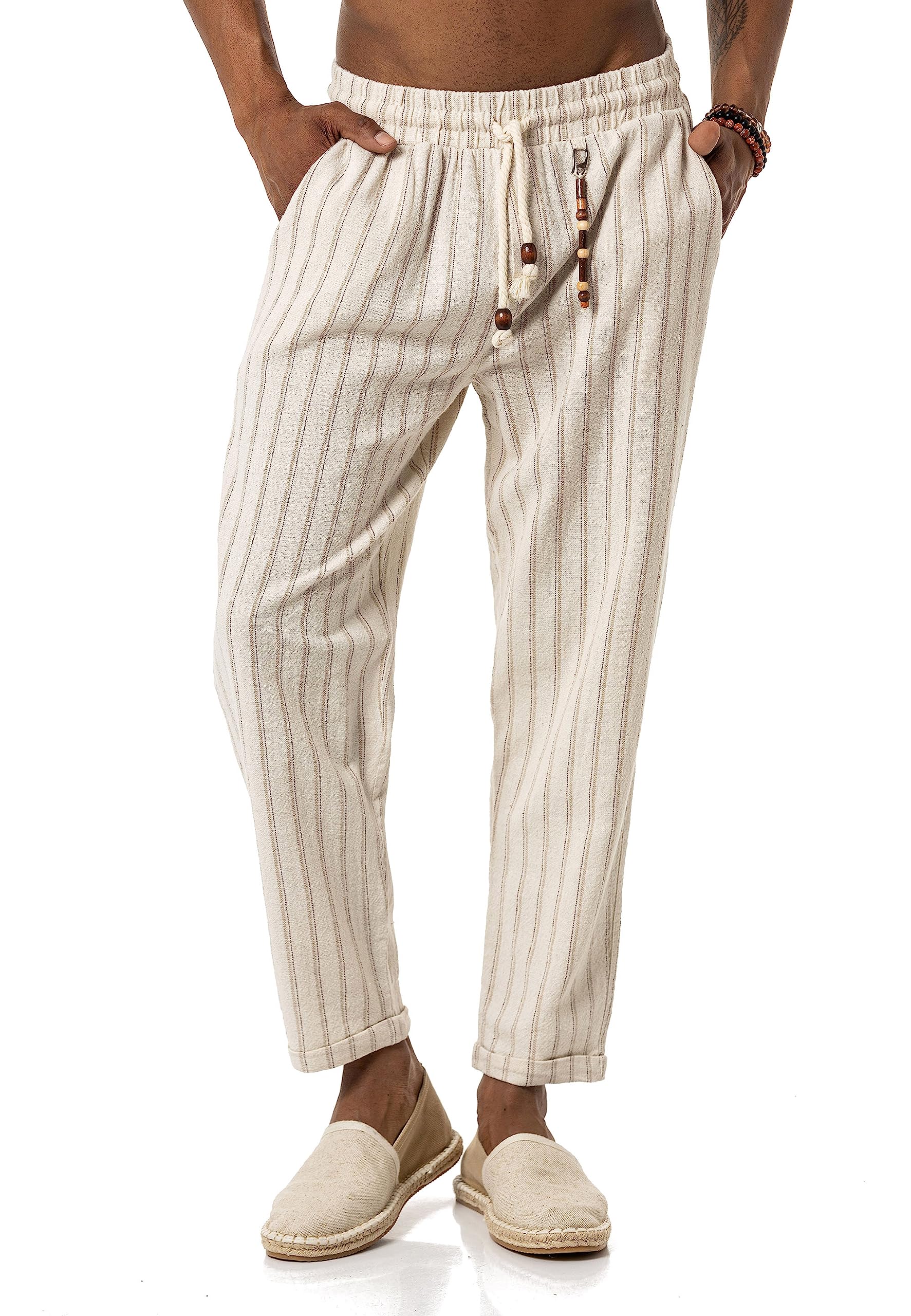 redbridge-leinenhose-herren-gestreift-holzperlen-sommerhose image 4