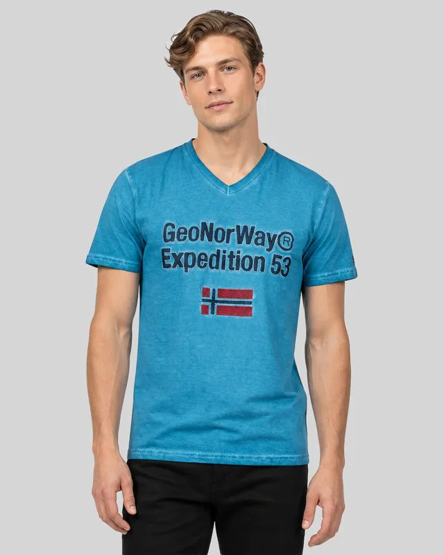 geographical-norway-jimdo-t-shirt-herren-blau-v-ausschnitt image 1