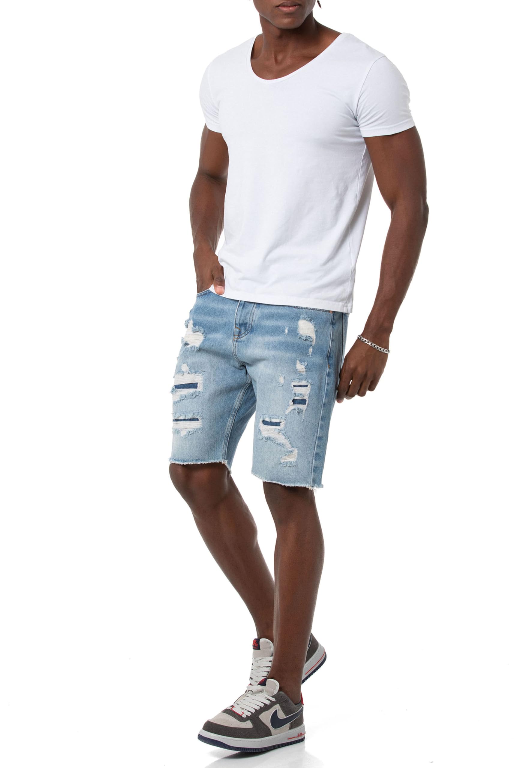 redbridge-premium-denim-shorts-jeans-herren-blau-distressed image 7