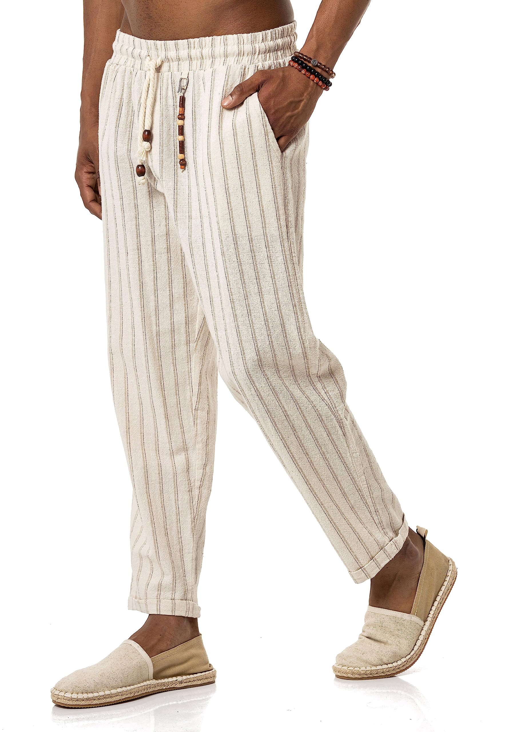 redbridge-leinenhose-herren-gestreift-holzperlen-sommerhose image 3
