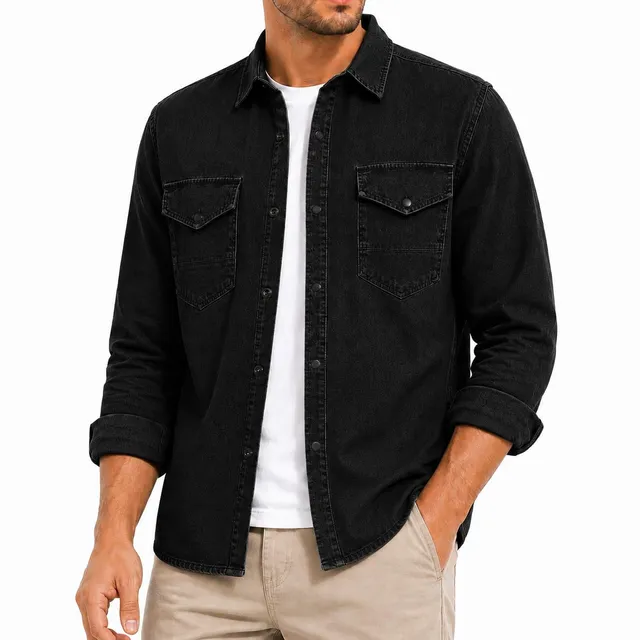 redbridge-premium-denim-hemd-herren-dunkelblau-casual-baumwolle image 1
