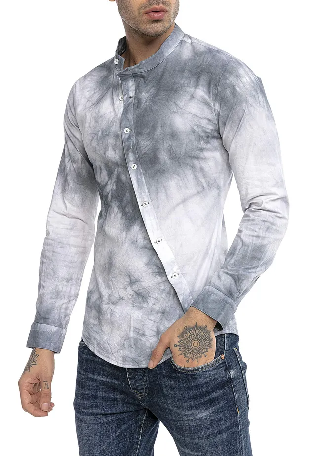 redbridge-hemd-freizeithemd-slim-fit-batik-grau-l image 1