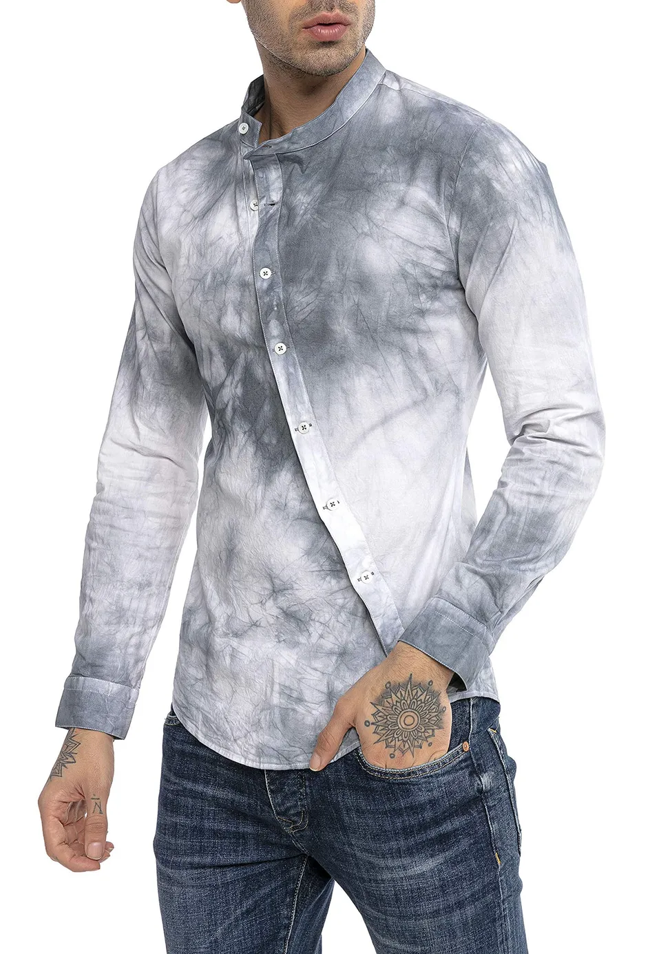 redbridge-hemd-freizeithemd-slim-fit-batik-grau-l image 1