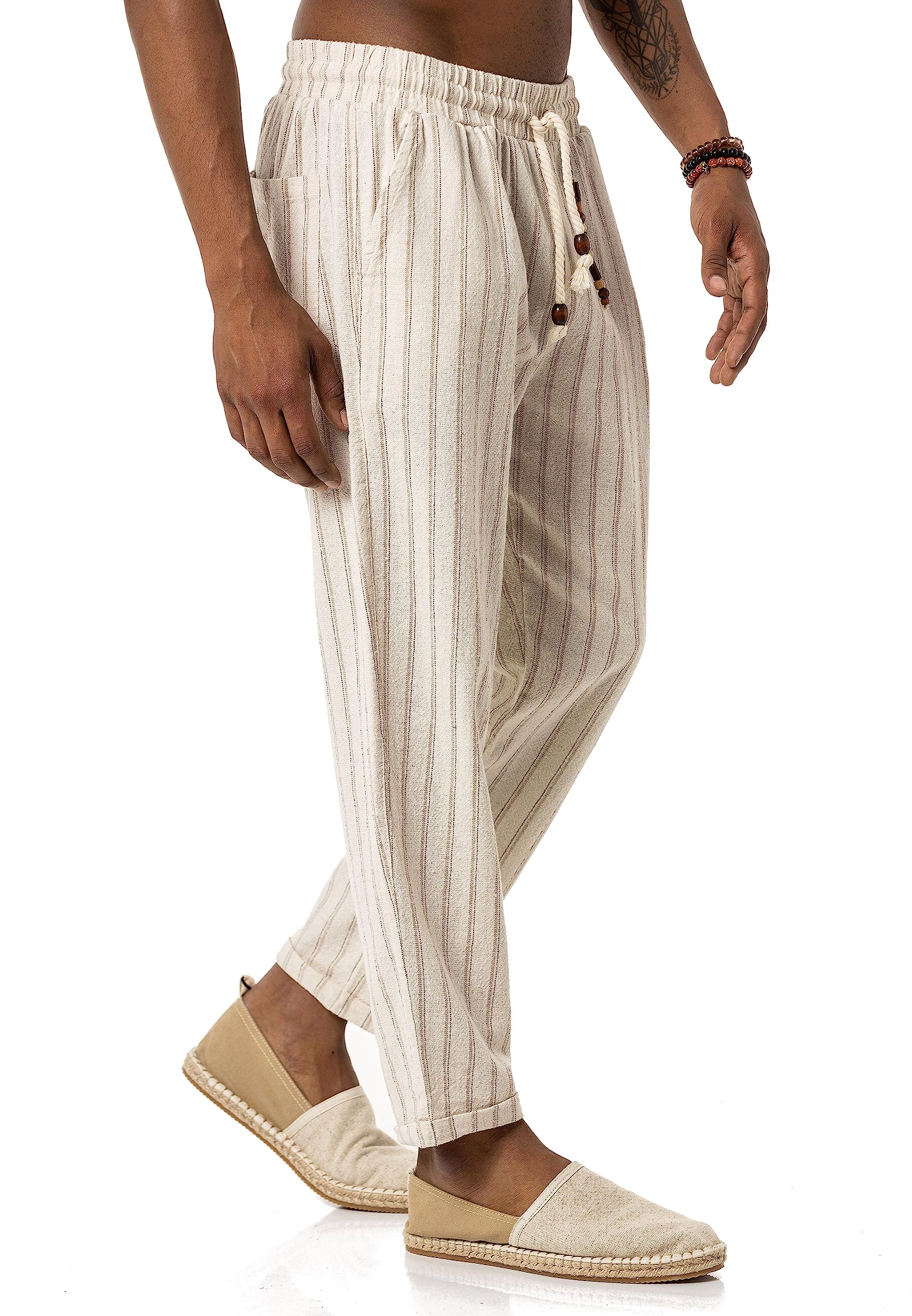 redbridge-leinenhose-herren-gestreift-holzperlen-sommerhose image 5