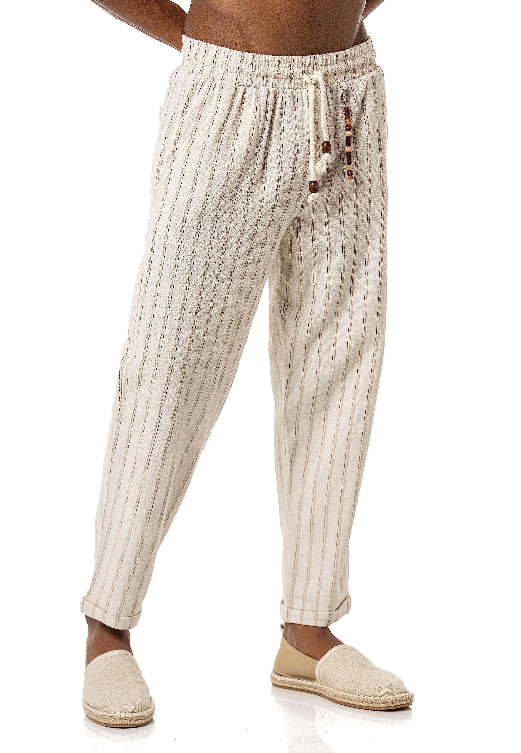 redbridge-leinenhose-herren-gestreift-holzperlen-sommerhose image 2