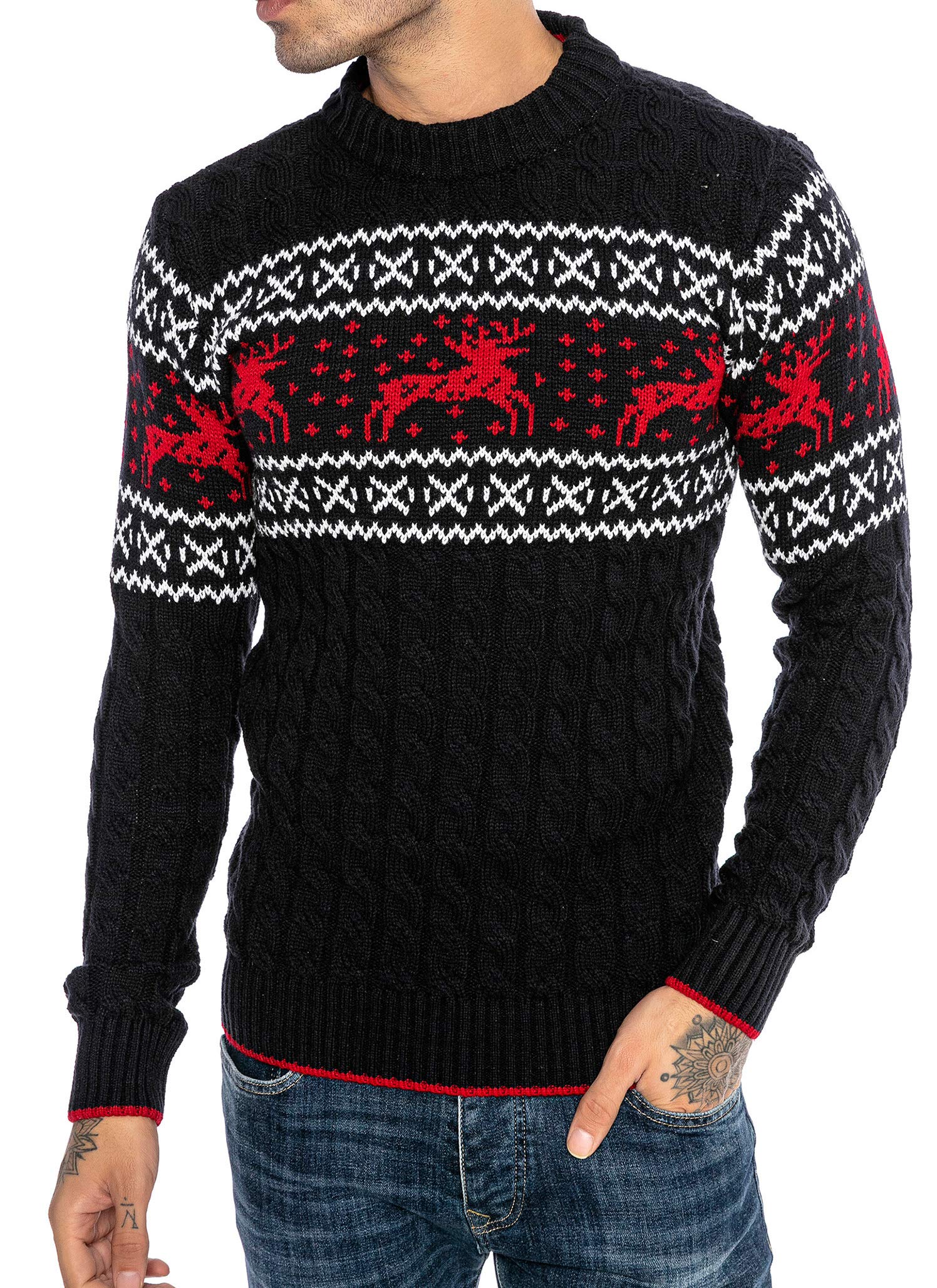 redbridge-m3119-norweger-pullover-herren-slim-fit-blau-l-rentier image 2