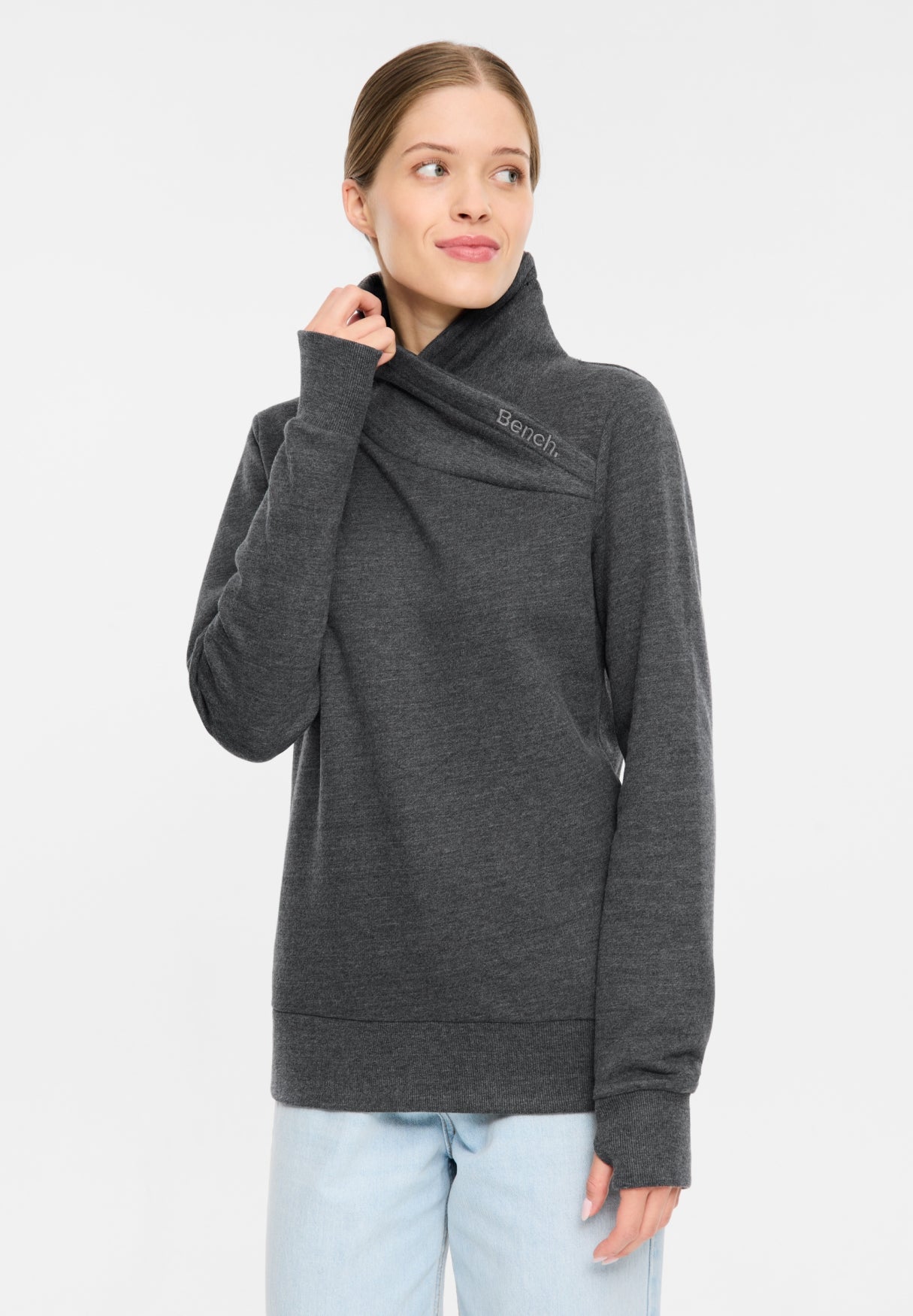 bench-carla-sweatshirt-damen-schwarz-hoher-kragen-langarm image 2