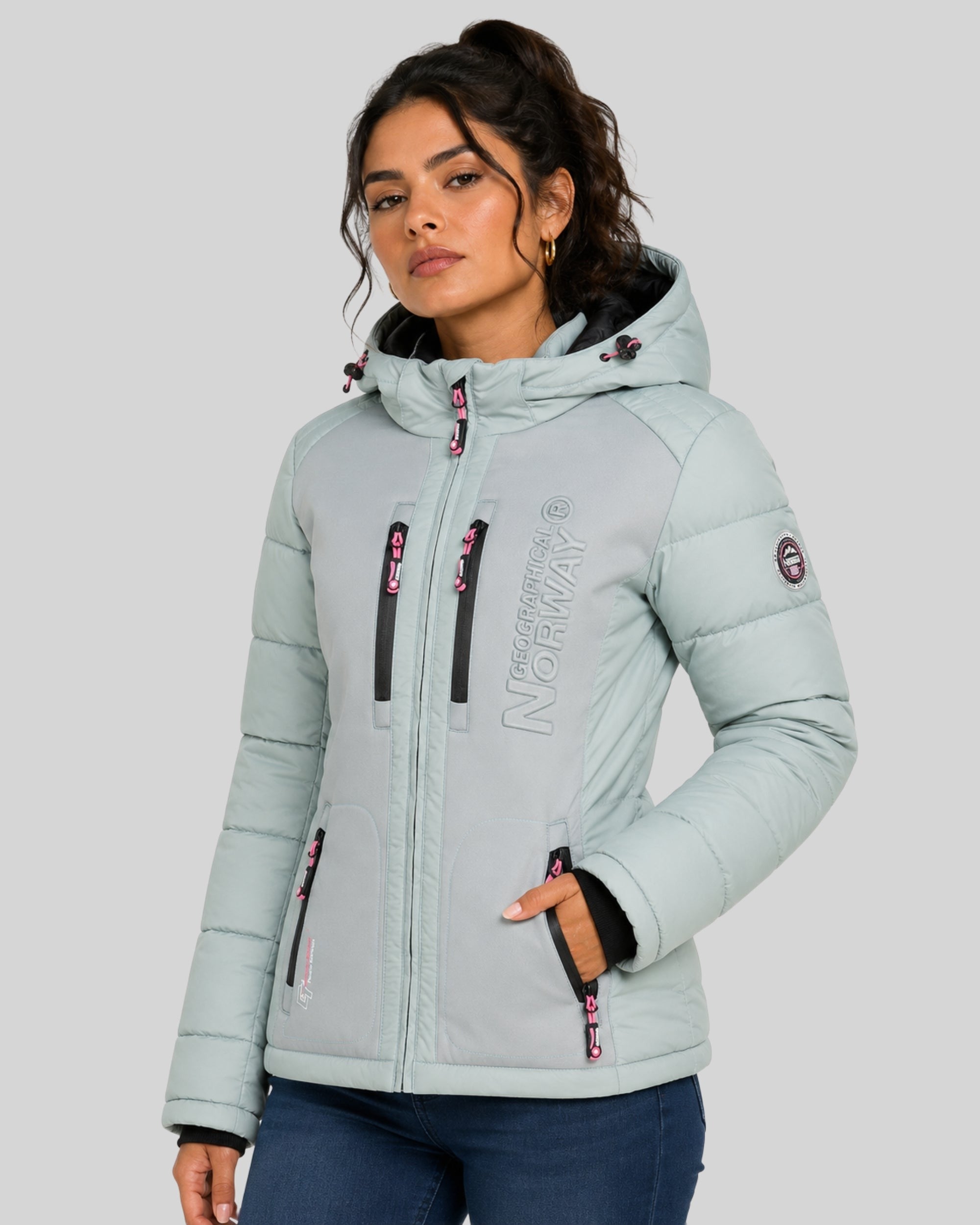 geographical-norway-beachwood-damen-steppjacke-hellgrau-kapuze image 1