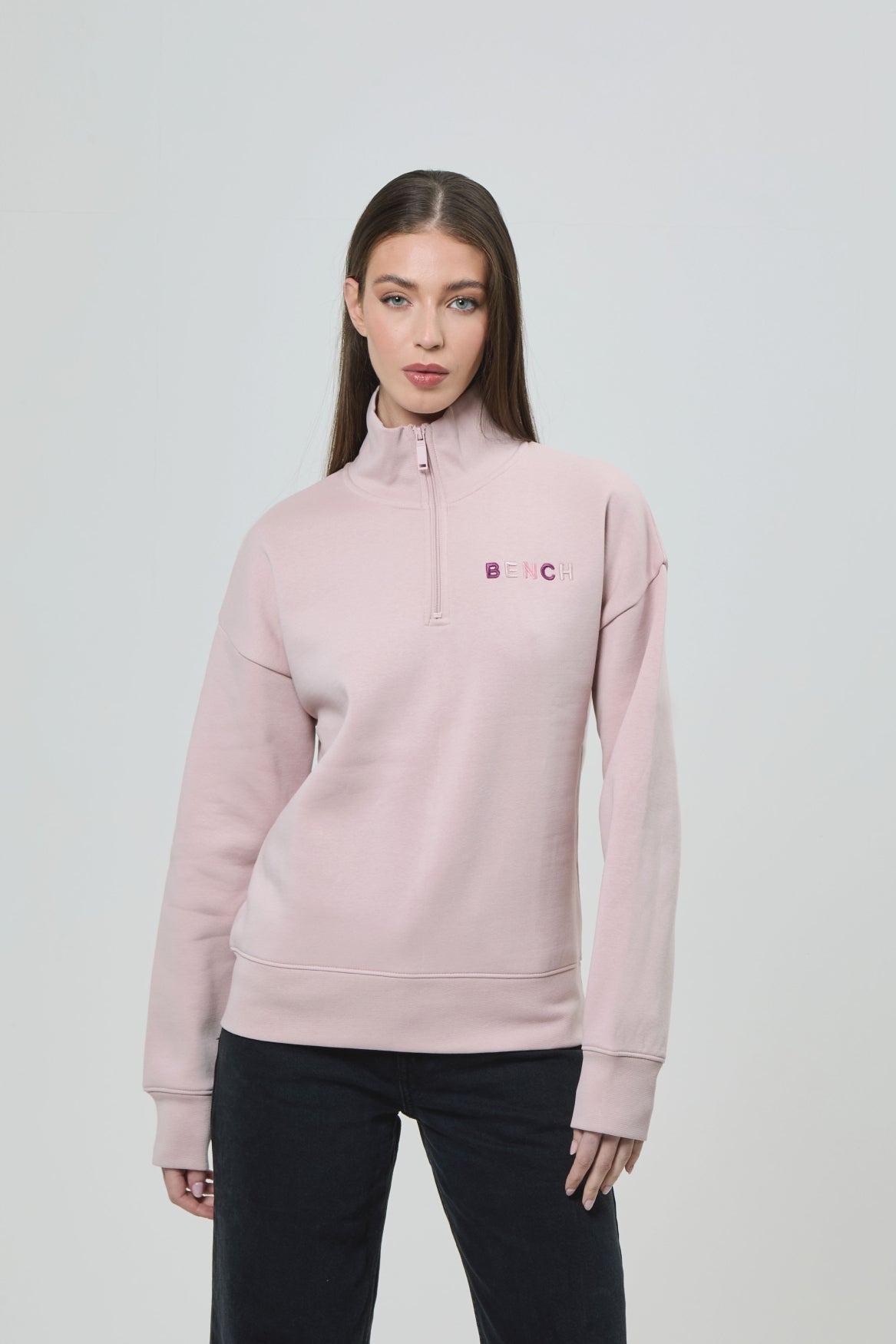 bench-huntley-damen-halfzip-sweater-dusky-rose-logo image 2