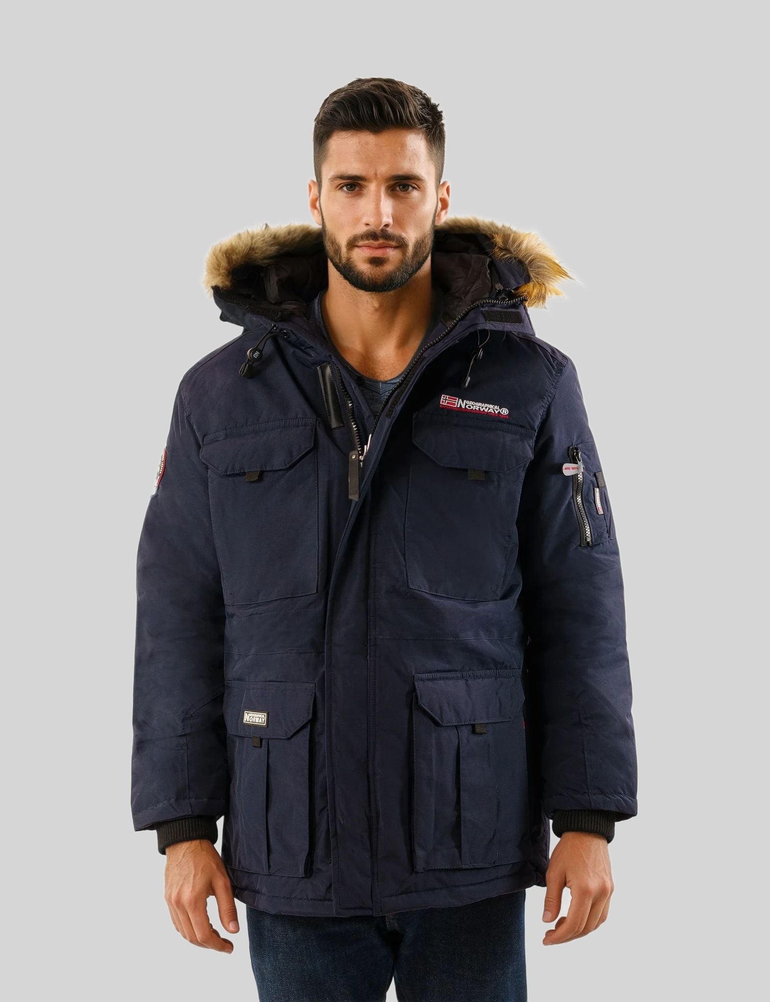 geographical-norway-bottle-herren-parka-marine-fellkapuze image 1