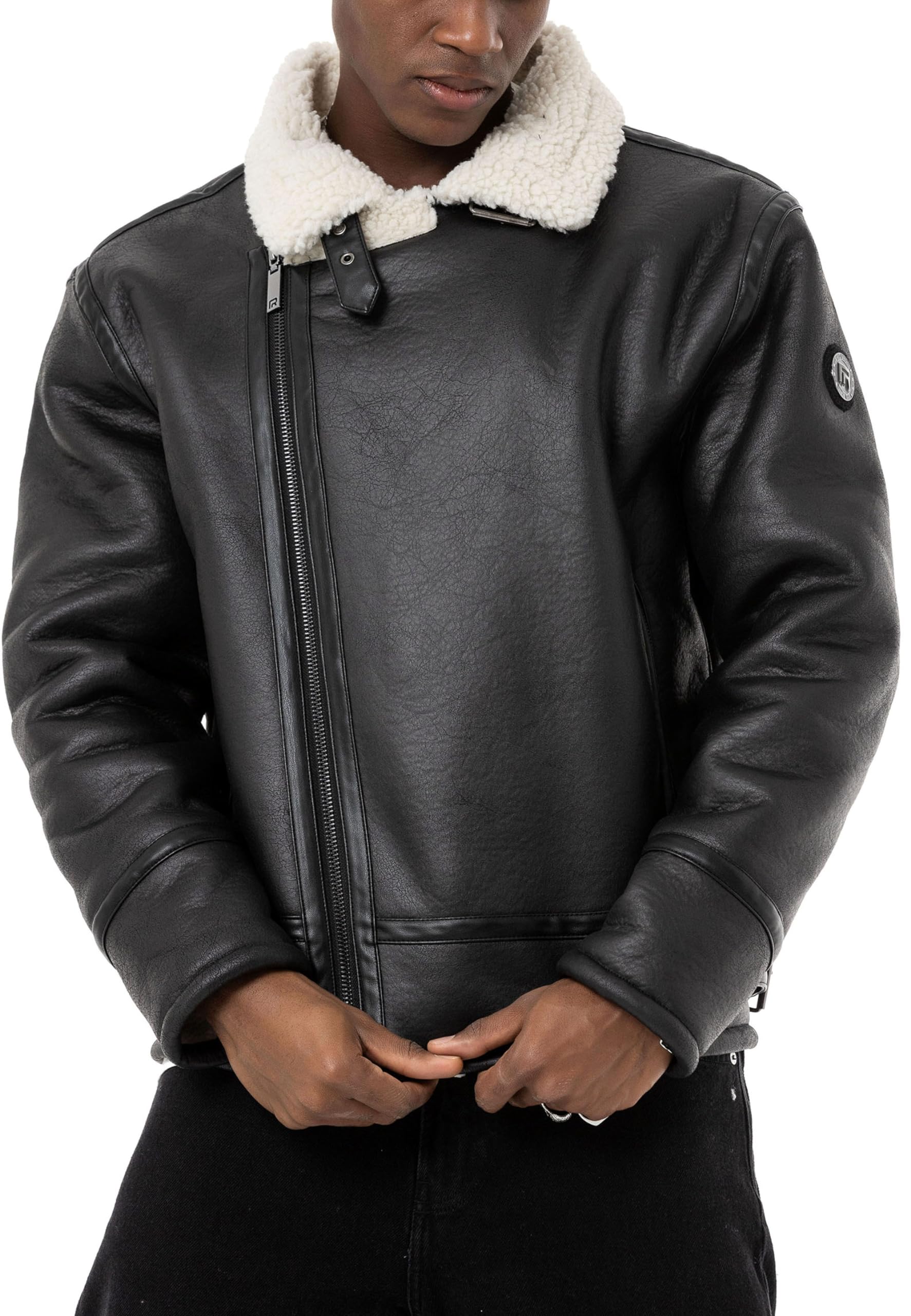 redbridge-balboa-fliegerjacke-kunstleder-herren-fellkragen image 3