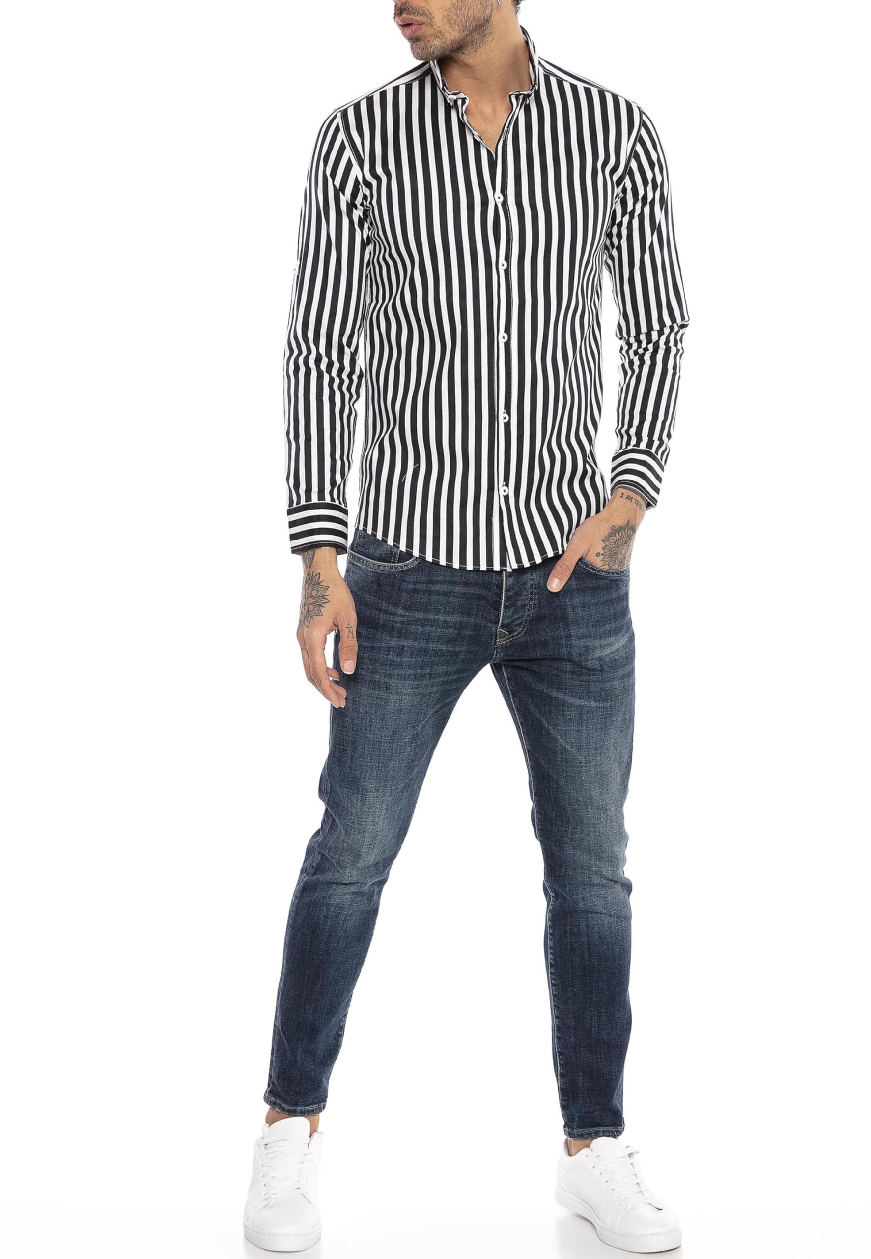 redbridge-hemd-gestreift-langarm-herren-schwarz-gr-l image 3
