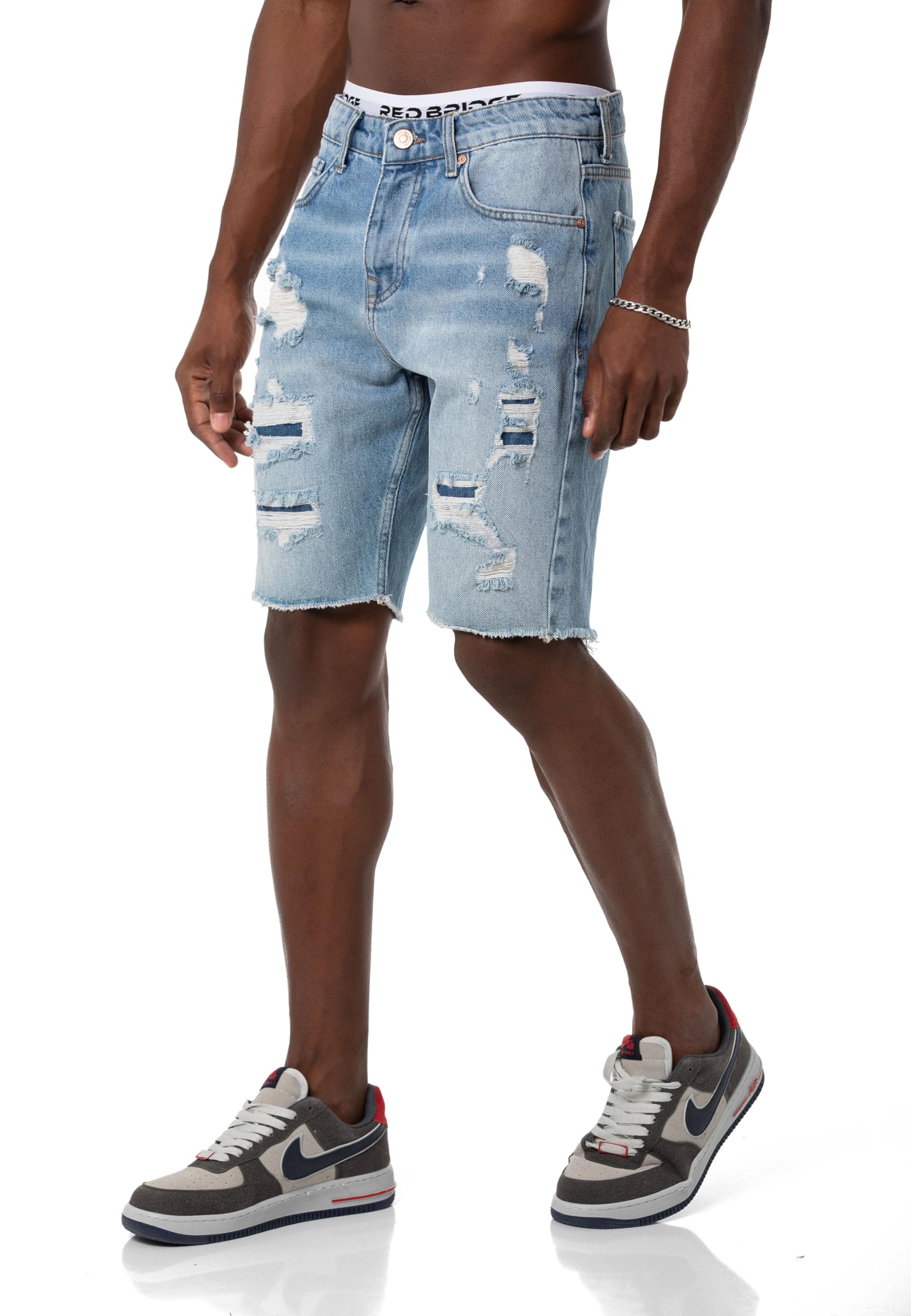 redbridge-premium-denim-shorts-jeans-herren-blau-distressed image 4