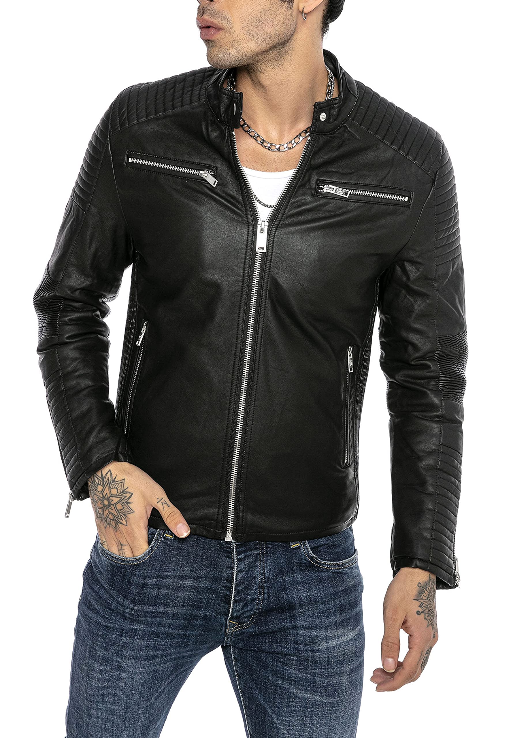 redbridge-oberbekleidung-herren-lederjacke-biker-schwarz-m image 4